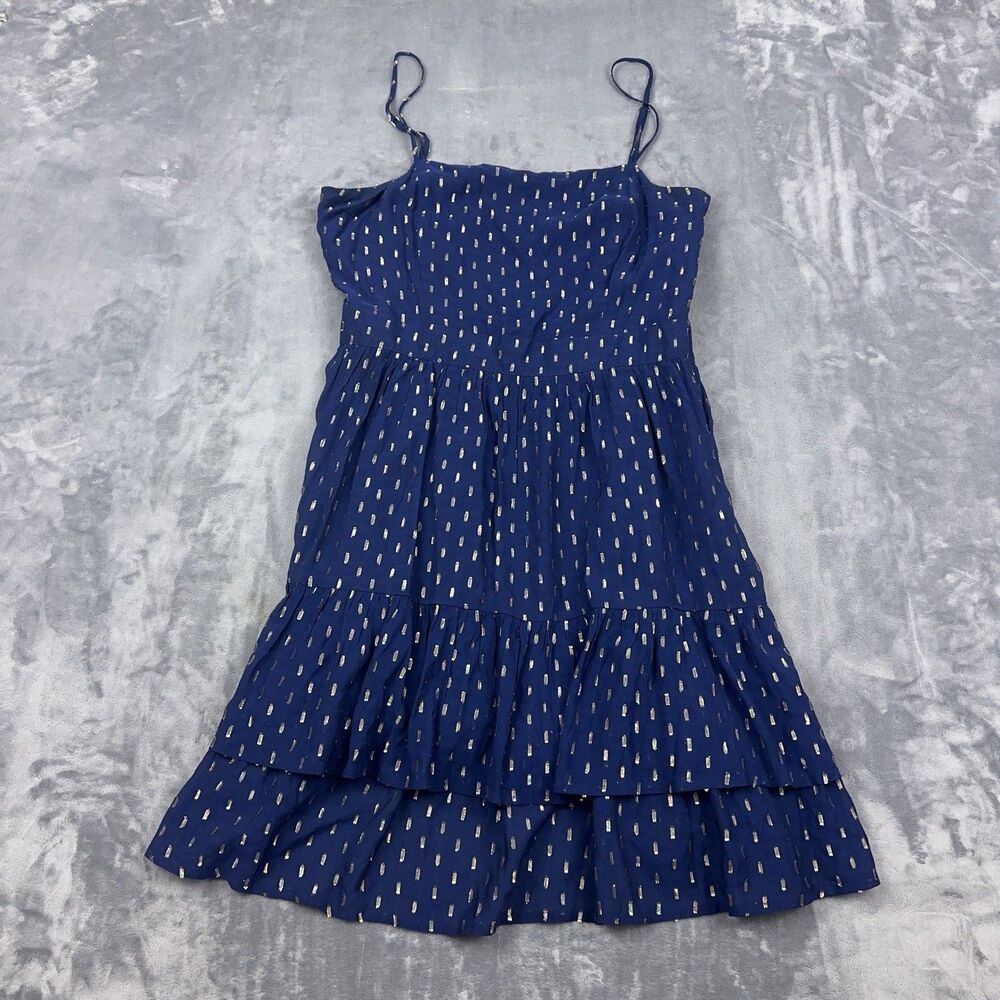 Vineyard Vines Deep Bay Lurex Clip Dot Ruffle Dress Womens Sz 8 Blue Silk Blend